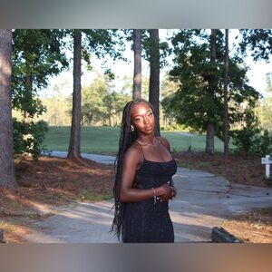 Black open back homecoming dress